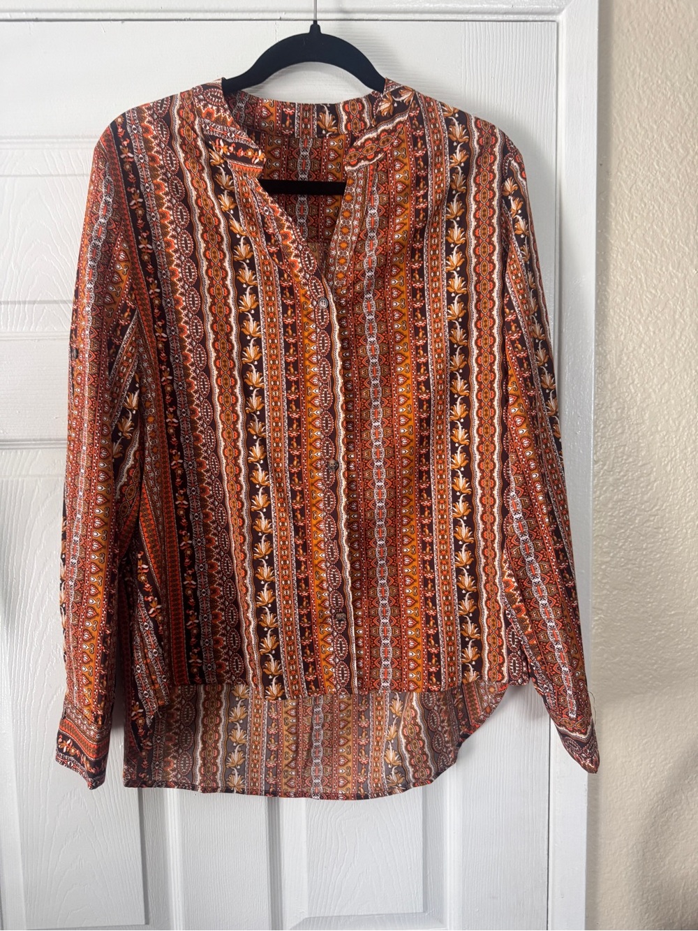 NEW Cupshe Rust & Brown Boho Stripe Tunic High Low Style Blouse, Medium